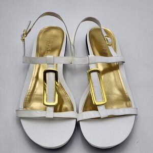 Womens Lauren Ralph Lauren Strappy Sandals Size 10B‎ White W/Gold Accents Buckle